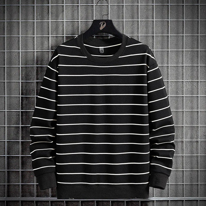 Elegante gestreepte heren trui, comfortabel sweatshirt met ronde hals. Ideaal voor veelzijdige casual outfits.