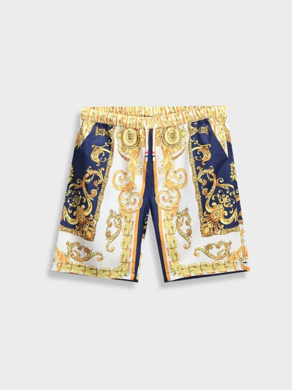 Unieke herenmode: zomer set met gedurfde Italiaanse barokprint, voor een opvallende look.