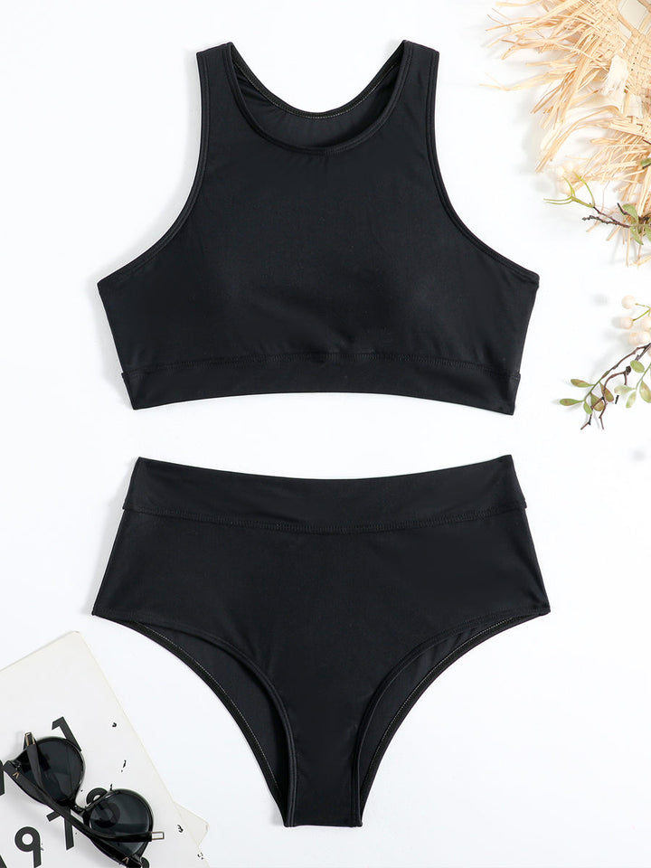 Stijlvolle sportbikini dames. Comfortabele high-waist met racerback top. Perfecte zwemkleding voor de zomer.