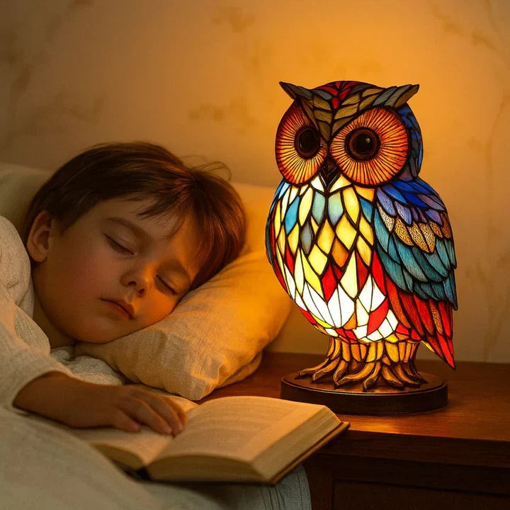 Unieke handgemaakte uilenlamp; sfeerverlichting die harten raakt. Mooi interieur cadeau.