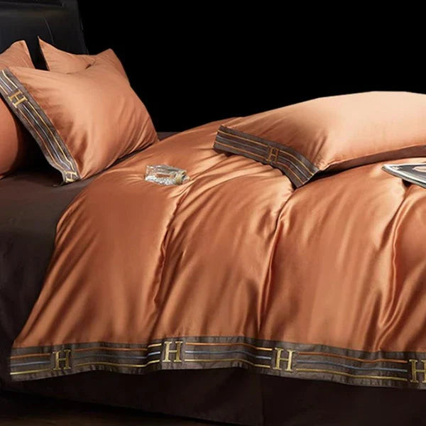 Zijdezacht satijn katoen textiel dekbedovertrek, geborduurd voor ultiem comfort en een luxe gevoel.