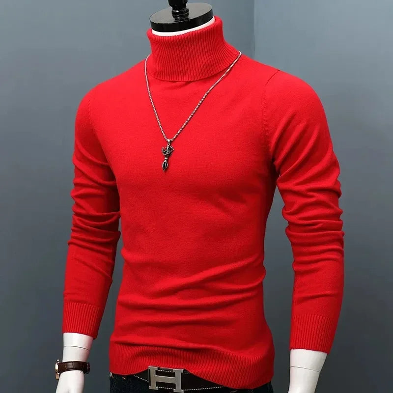 Slim-fit herencoltrui met hoge kraag, warm en trendy voor winterse dagen.