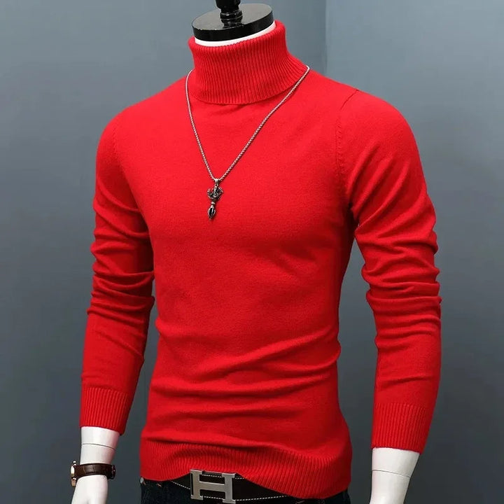 Slim-fit herencoltrui met hoge kraag, warm en trendy voor winterse dagen.