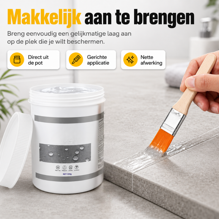 Transparante afdichtingspasta voor optimale lekpreventie van bouwmaterialen.