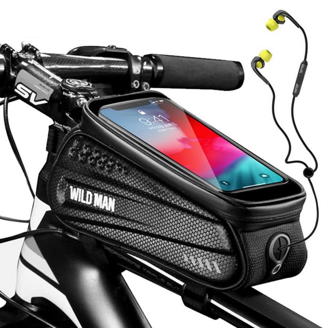 Universele frametas fiets met telefoonhouder voor veilige en droge opbergruimte tijdens fietsen. Waterdicht.