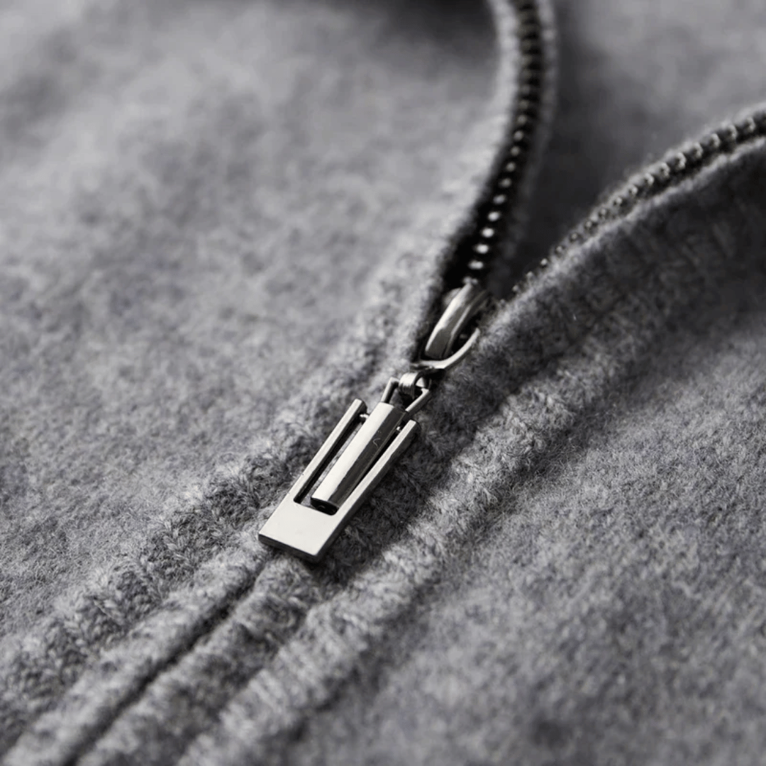 Luxe herenritssluiting jack, zacht en warm kasjmier, een comfortabel en essentieel item in heren bovenkleding.