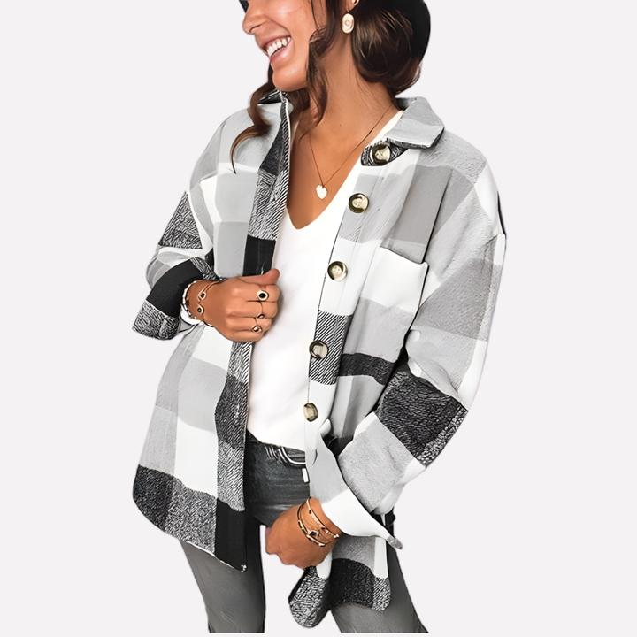 Stijlvolle dames overhemdjas, geruit, comfortabel en trendy voor de herfst.