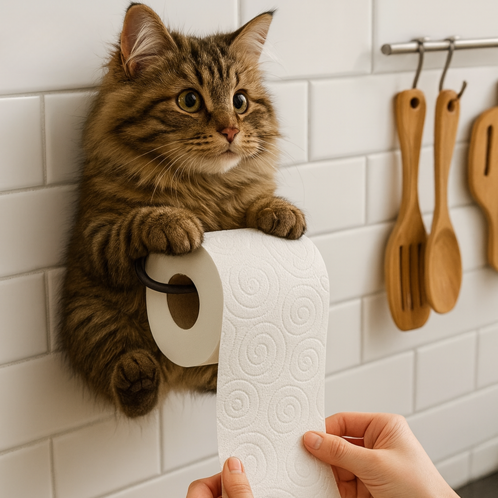 Unieke katten toiletpapierhouder, charmante badkamer decoratie voor kattenliefhebbers.