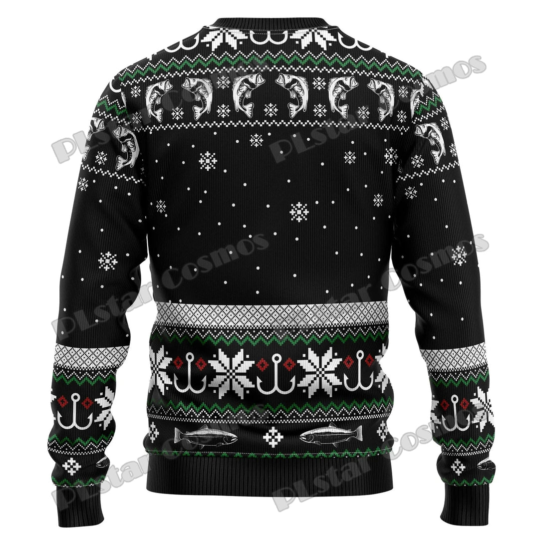 Feestelijke heren kersttrui, zwarte sweater met unieke en grappige kerstman print. Comfortabele winterkleding.