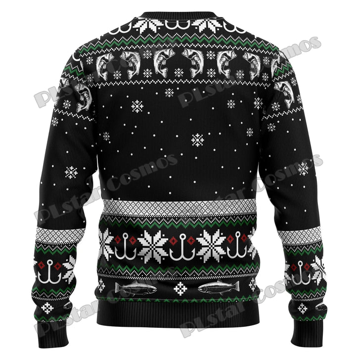 Feestelijke heren kersttrui, zwarte sweater met unieke en grappige kerstman print. Comfortabele winterkleding.