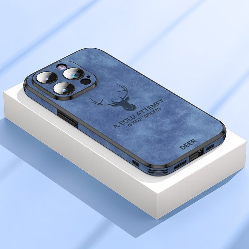 Hertenleren Veltro iPhone hoes met geïntegreerde schokdemping.