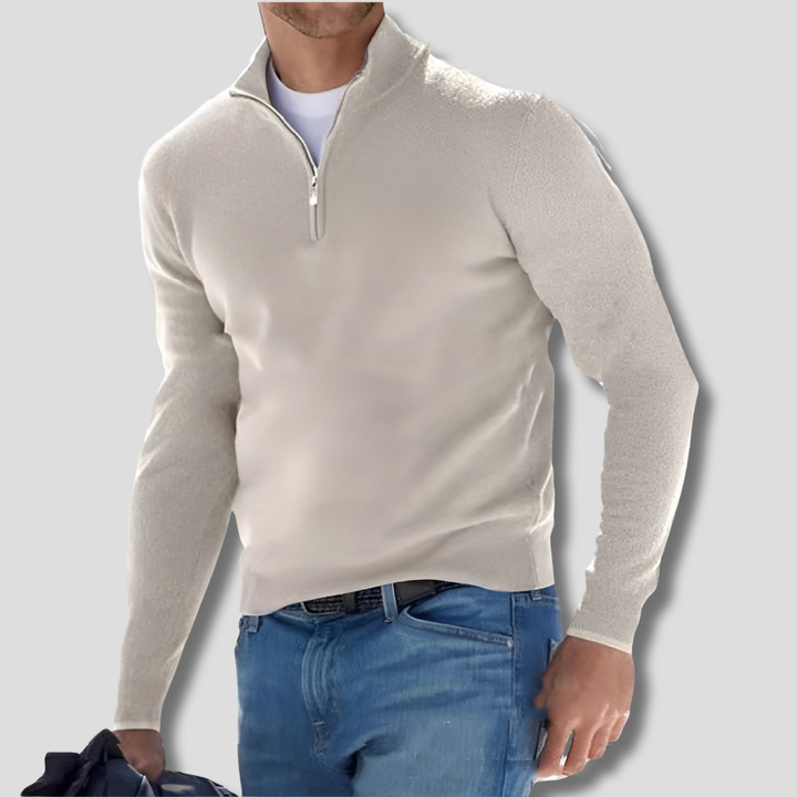 Moderne heren trui, stijlvol gebreid katoen. Casual pullover met ritskraag voor een trendy look.