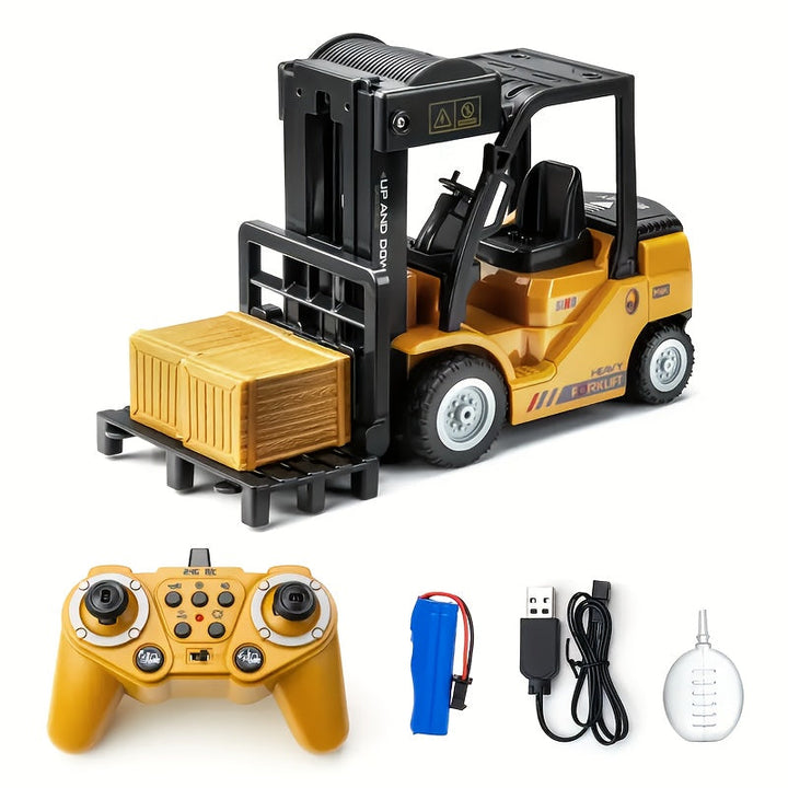Realistische RC heftruck 1:24 met heffunctie en afneembare trailer voor kinderen.