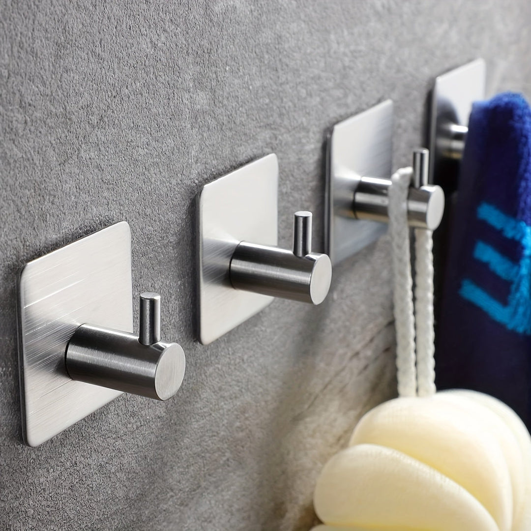 Praktische en waterbestendige zelfklevende RVS haken (4x), ideaal voor handdoeken en keukengerei.