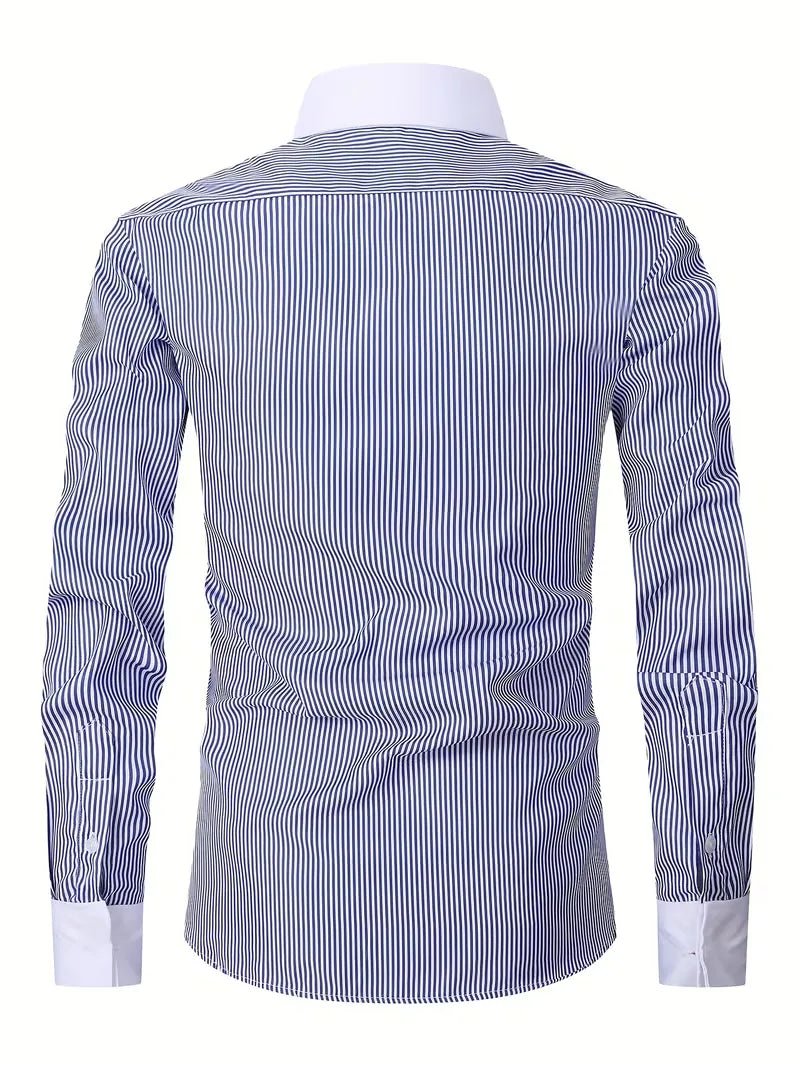 Chique heren overhemd voor bruiloft, met elegante mandarin kraag en lange mouwen.