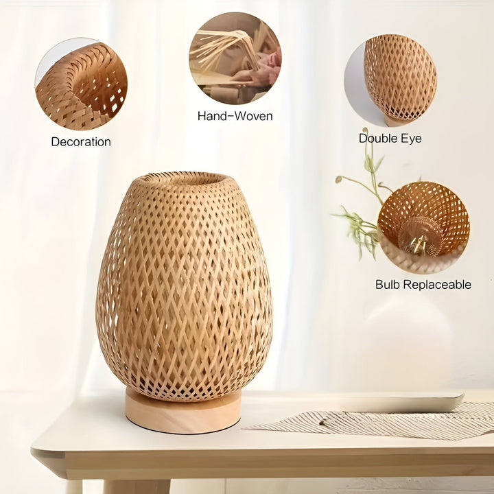 Moderne bamboe sfeerverlichting met USB-poort. Duurzame en natuurlijke tafellamp voor je woonkamer.