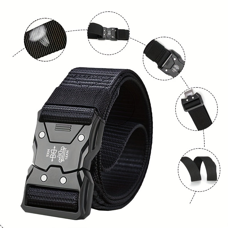 Deze duurzame nylon riem is een veelzijdig unisex accessoire met stevige metalen gesp.
