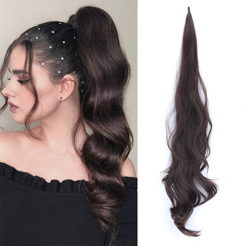 Realistisch kunsthaar wrap-around paardenstaart 'Selena', damesaccessoire voor een instant lange look.