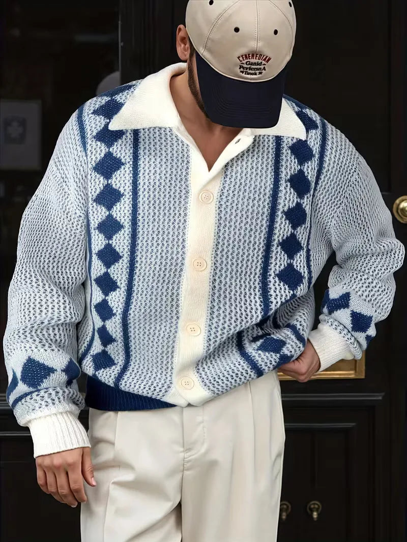 Stijlvol heren knoopvest met tweekleurig ruitpatroon en V-hals, ideaal voor casual en smart casual looks.