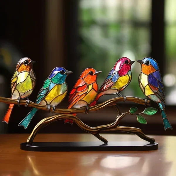 Prachtige kunstzinnige glazen vogel, een kleurrijk decoratief object voor elke tafel of plank.