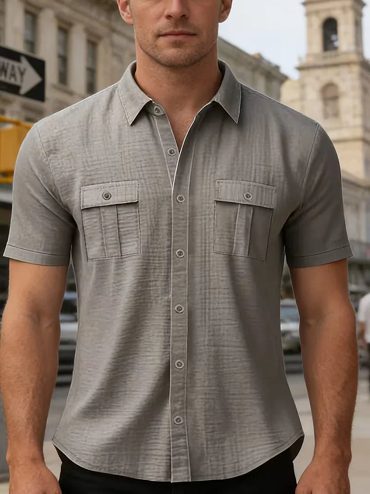 Heren overhemd korte mouw, button-up, perfect voor warm weer en vrije tijd.