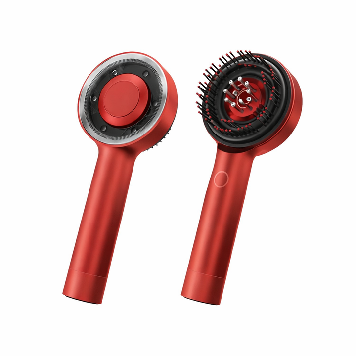 Unisex hoofdhuidborstel met rood licht therapie voor haargroei, massage en haaruitval vermindering.