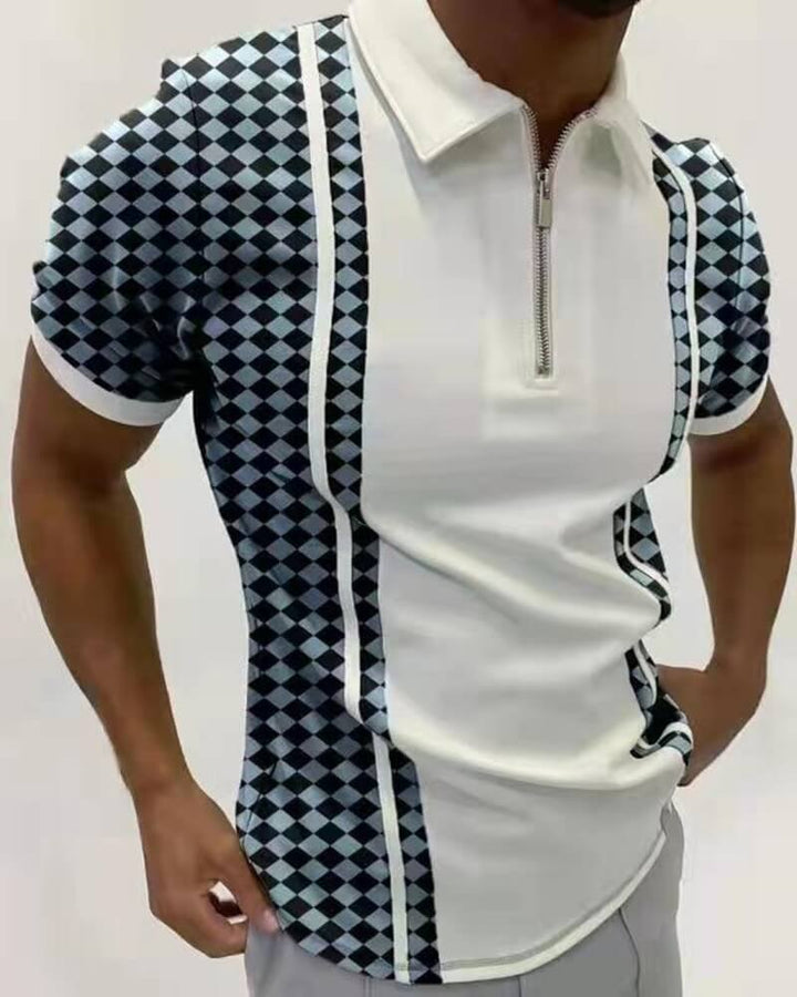 Textuurdetails van een comfortabel heren polo shirt, benadrukt de kwaliteit van deze modieuze bovenkleding.