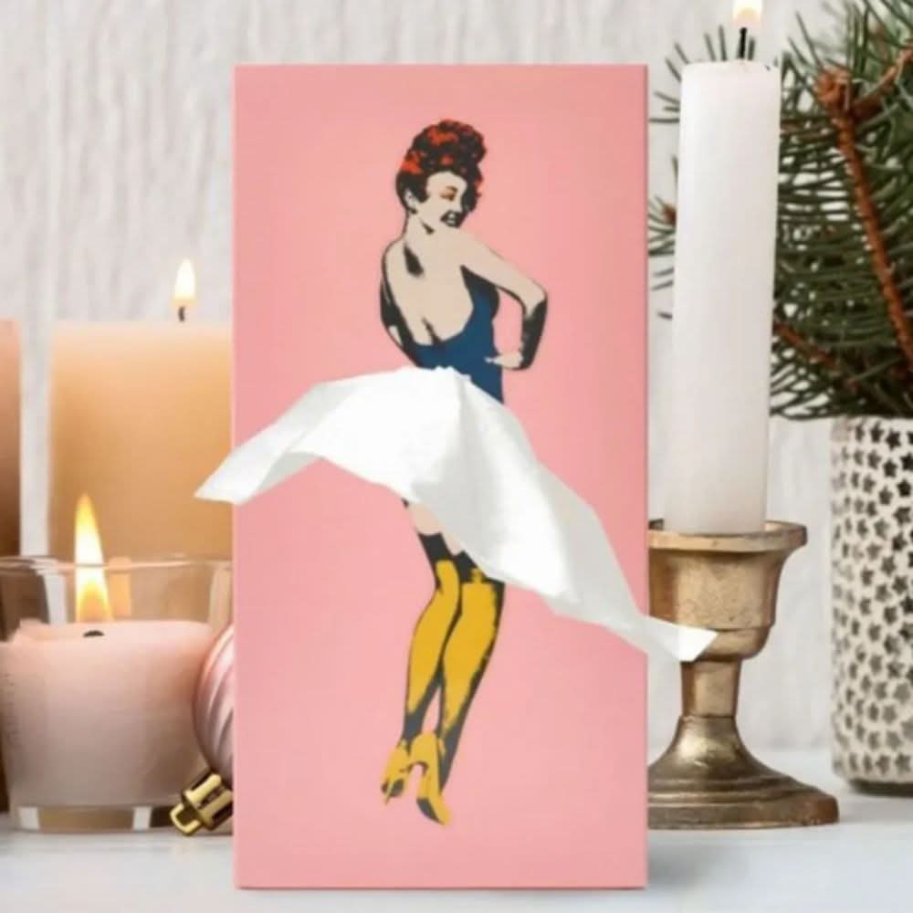 Kleurrijke tissuebox als rokontwerp, originele decoratie en praktisch cadeau-idee.