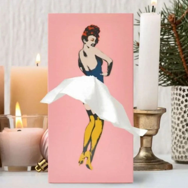 Kleurrijke tissuebox als rokontwerp, originele decoratie en praktisch cadeau-idee.
