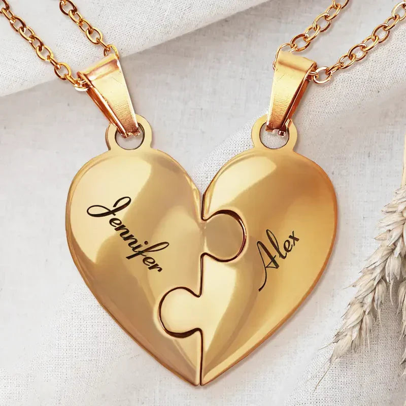 Gouden look puzzelketting, graveerbaar cadeau voor een dierbare familie.