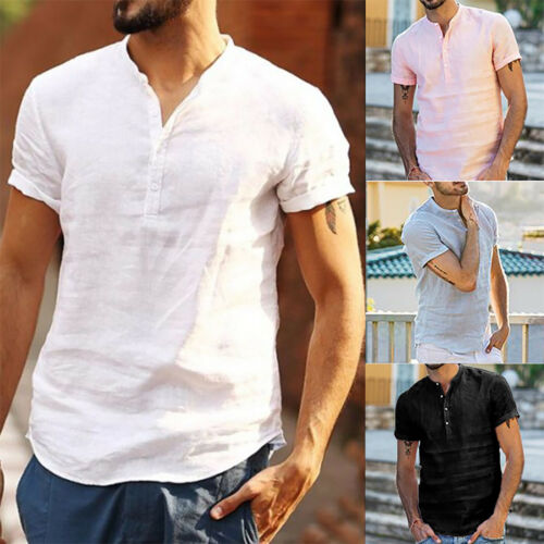 Lichtblauw heren linnen shirt korte mouw. Comfortabel en ademend zomershirt voor een relaxte stijl.