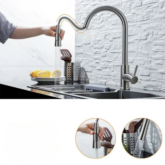 Moderne sensor keukenkraan in zwart met uittrekbare sproeikop; voor gemak en stijl in uw keuken.