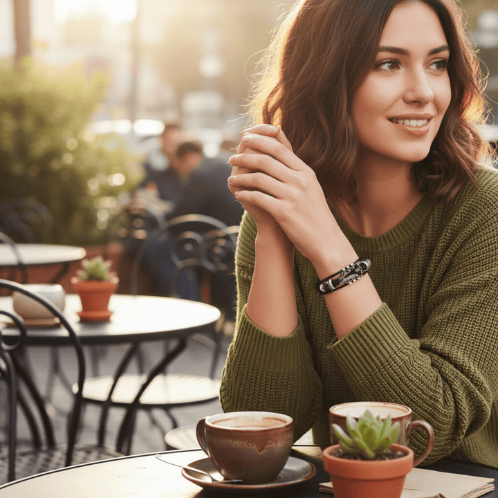 Stijlvolle leren gitaar armband, ideaal als accessoire of cadeau. Verstelbaar voor mannen en vrouwen.