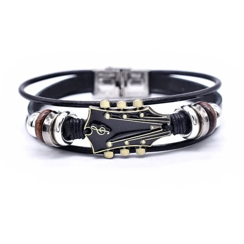 Leren gitaar armband als perfect cadeau voor muzikanten en gitaarliefhebbers. Unisex en verstelbaar.