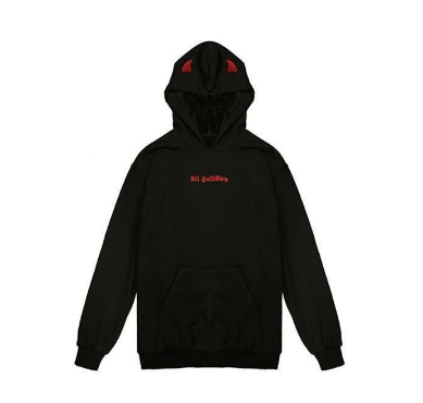Unisex duivel hoodie met rode hoorns & vleugels. Speelse, comfortabele streetwear voor herfst/winter.