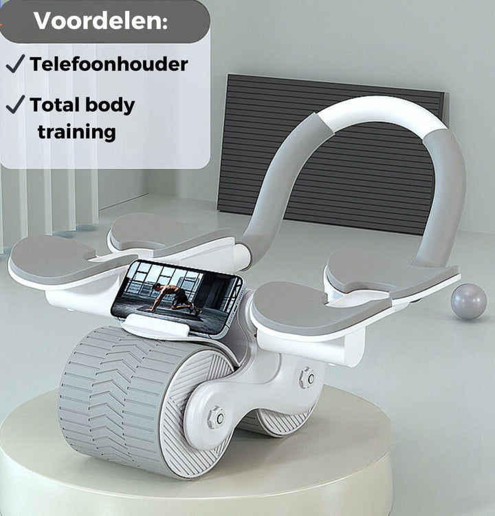 Buikspiertrainer CoreRoller Max: dé abwheel voor thuisfitness en coretraining. Bouw snel een sixpack met dit fitnessapparaat.