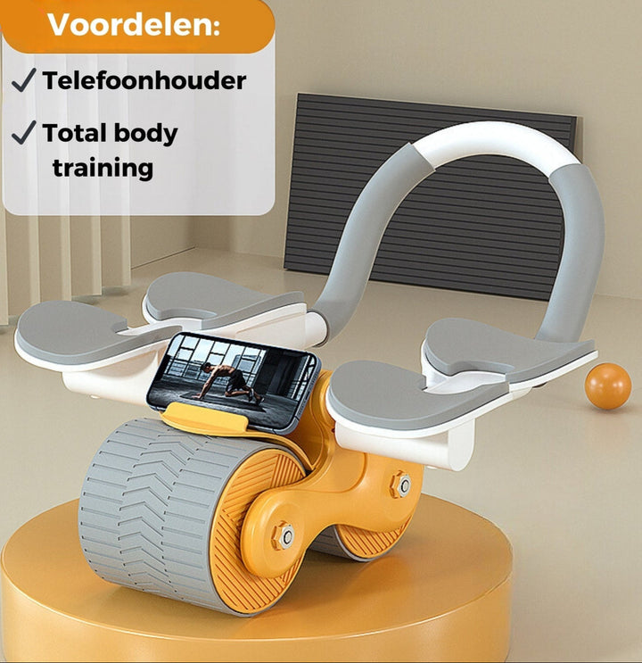 Compacte CoreRoller Max buikspiertrainer voor thuisfitness. Train je buikspieren en core met dit handige fitnessapparaat thuis.