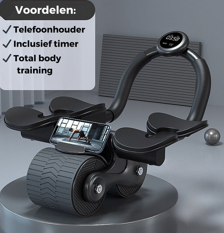 Veelzijdige CoreRoller Max buikspiertrainer. Geschikt voor beginners en gevorderden die hun core willen versterken thuis.