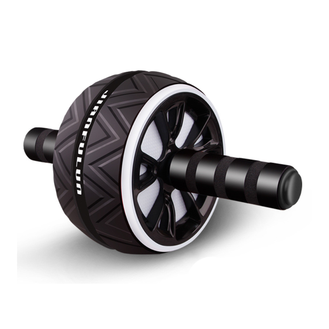 Ab roller met breed wiel, geschikt voor alle fitnessniveaus, verbetert buikspieren en core stabiliteit.