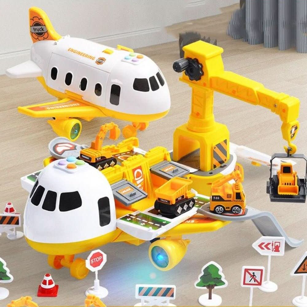 Kinderen spelen met SKYRIDER avontuurlijke vliegtuig speelset; stimuleert fantasie en motoriek.