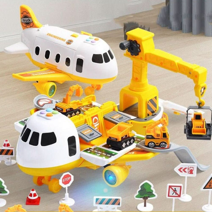 Kinderen spelen met SKYRIDER avontuurlijke vliegtuig speelset; stimuleert fantasie en motoriek.