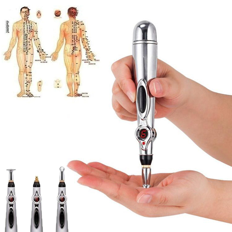 Unisex acupunctuur pen in gebruik op de hand voor gerichte pijnverlichting en wellness stimulatie.