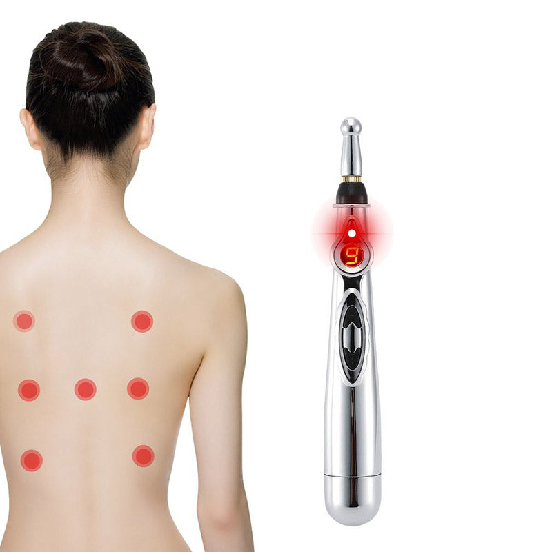 Close-up van de ergonomische naaldloze acupunctuur pen, ideaal voor zelfbehandeling en ontspanning.