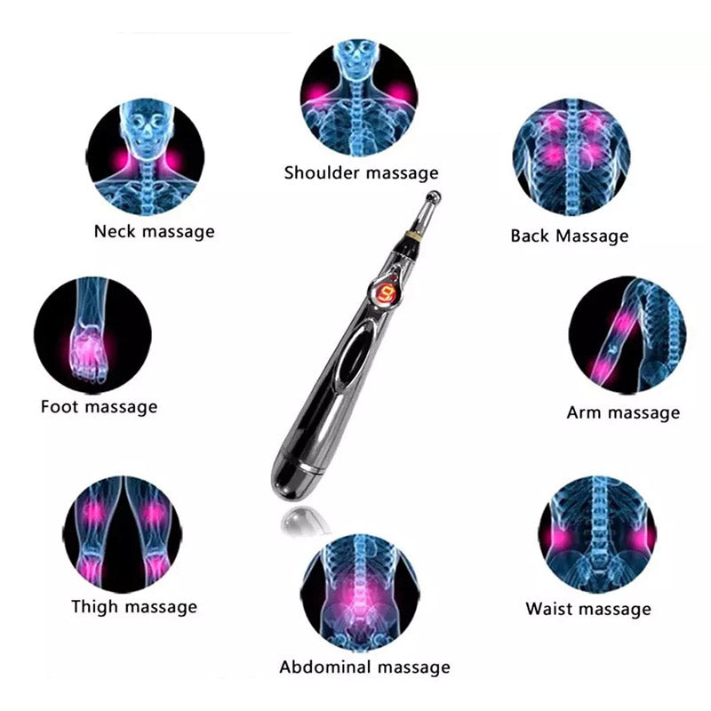 Complete set van de unisex elektrische acupunctuur pen voor thuisgebruik, inclusief handleiding voor zelfbehandeling.