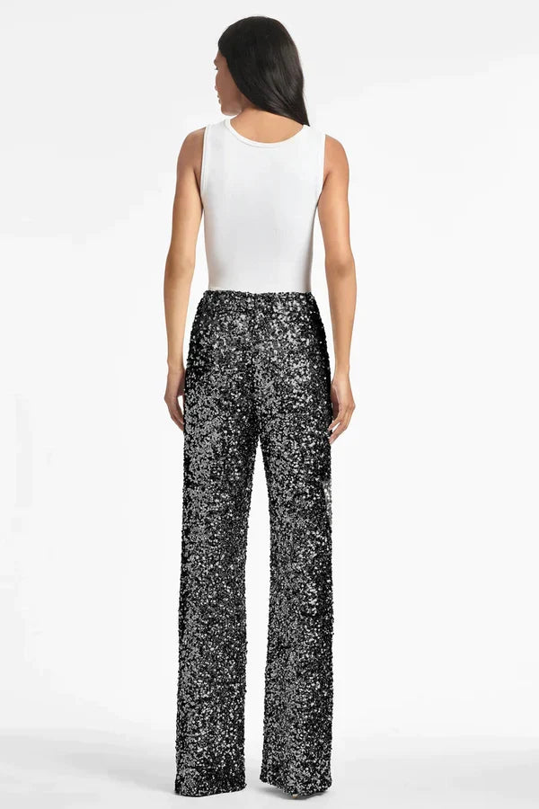 Elegante dames glitter pantalon met wijde pijpen, voor een sprankelende en comfortabele look tijdens feesten.