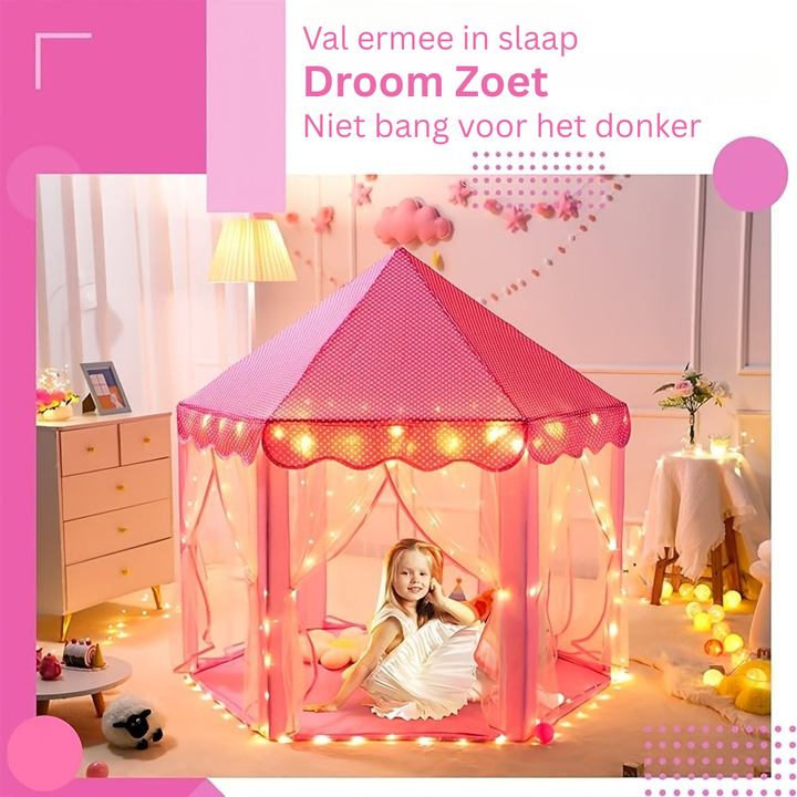 Droomachtige prinsessen speeltent voor meisjes, compleet met sterrenverlichting voor een betoverend speelplek, opvouwbaar.