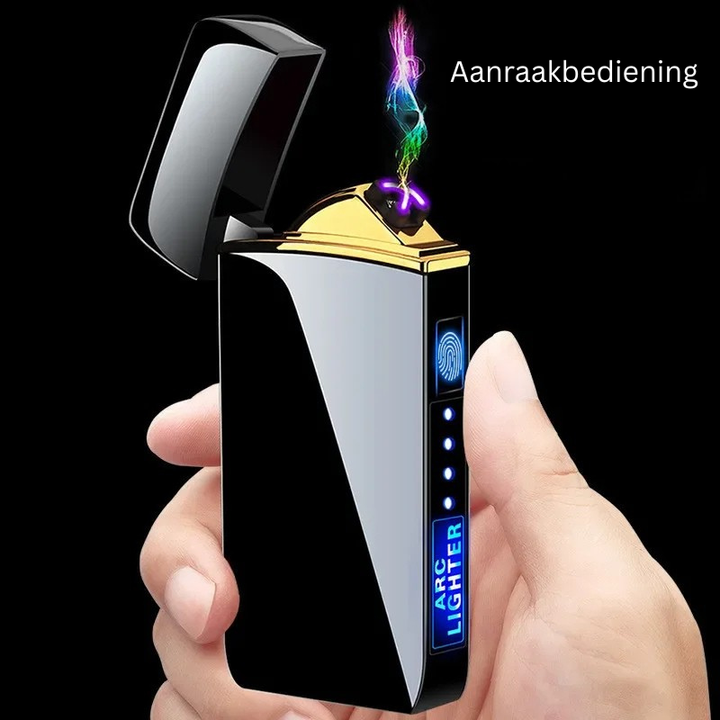 Close-up van de vlamloze plasma aansteker. Elektronisch, winddicht en USB oplaadbaar.