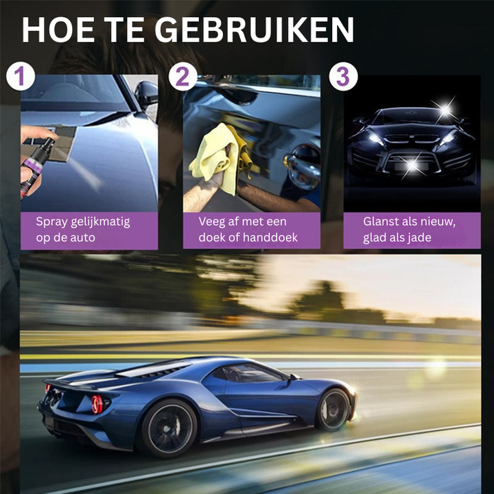 3-in-1 autocoating spray: reinigt, glanst en beschermt uw auto. Essentieel poetsmiddel voor complete voertuigverzorging.
