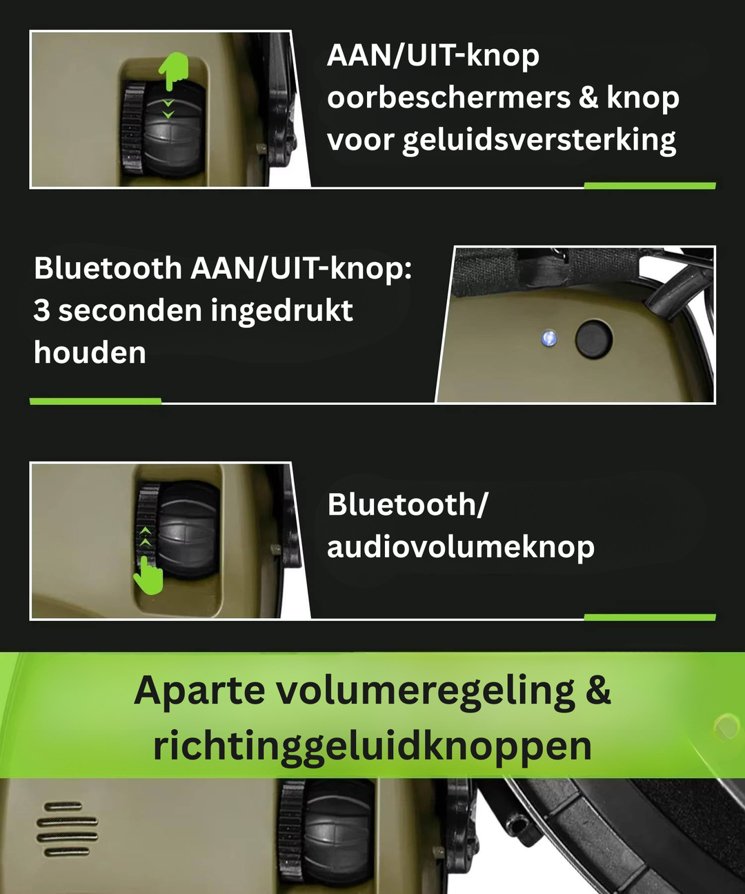 Oorkappen met geluidsversterking; professionele, comfortabele en opvouwbare gehoorbescherming voor schieten en jagen.