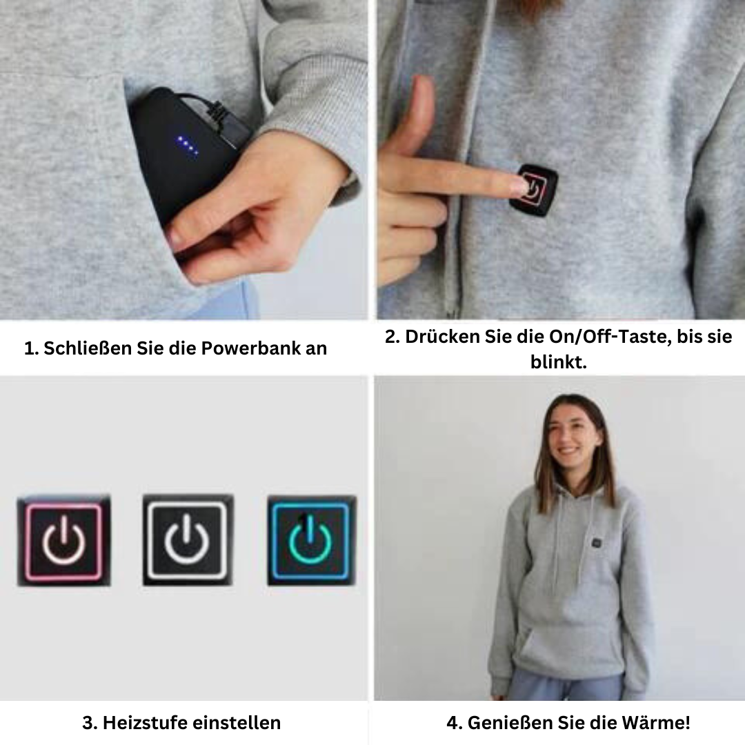 Comfortabele verwarmde uniseks hoodie met elektrische warmte, perfect voor buitensport en koude dagen.